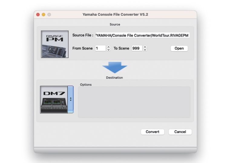 Yamaha Digital Mixing Console DM7: 使用調(diào)音臺文件轉(zhuǎn)換器（Console File Converter）為演出做好準備